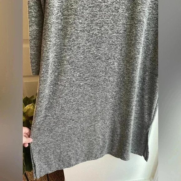 LOFT Mock Neck Sweater Dress Heather Gray Size Large Long Sleeve Stretch Midi - Picture 6 of 12